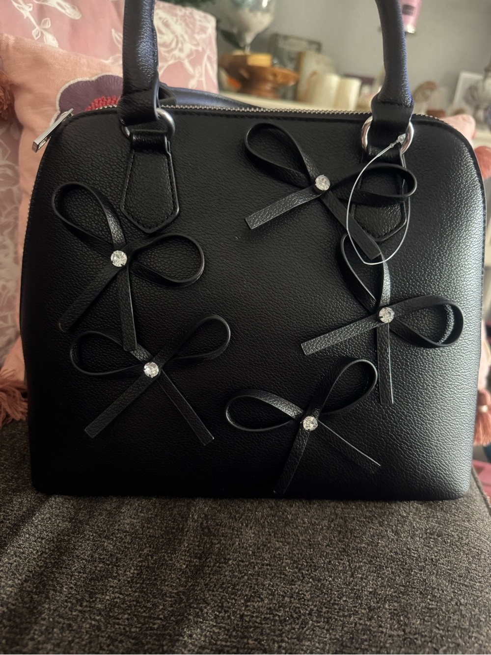 Black Bow Accent Satchel Bag - Unbranded